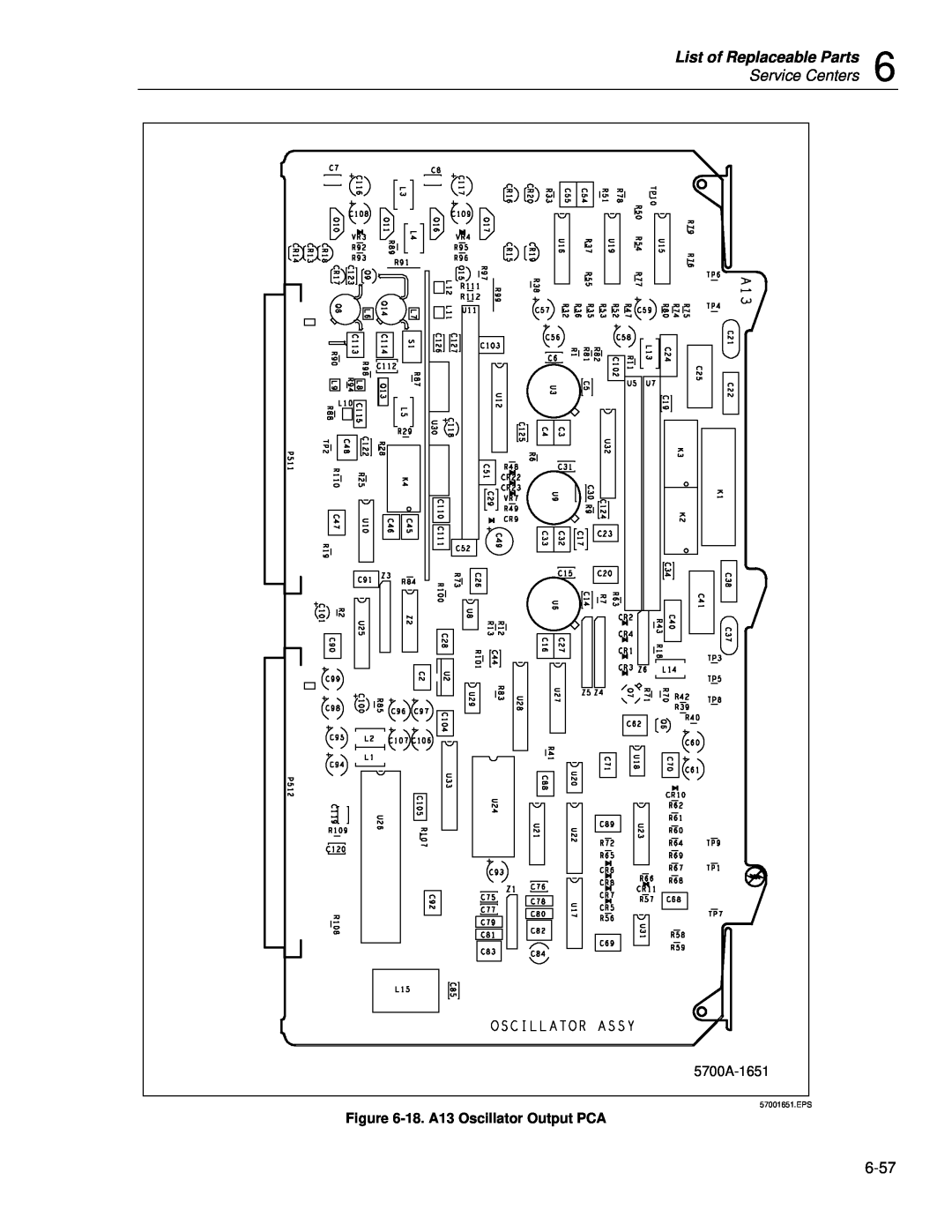 Fluke 5720A List of Replaceable Parts, Service Centers, 5700A-1651, 18. A13 Oscillator Output PCA, 57001651.EPS 