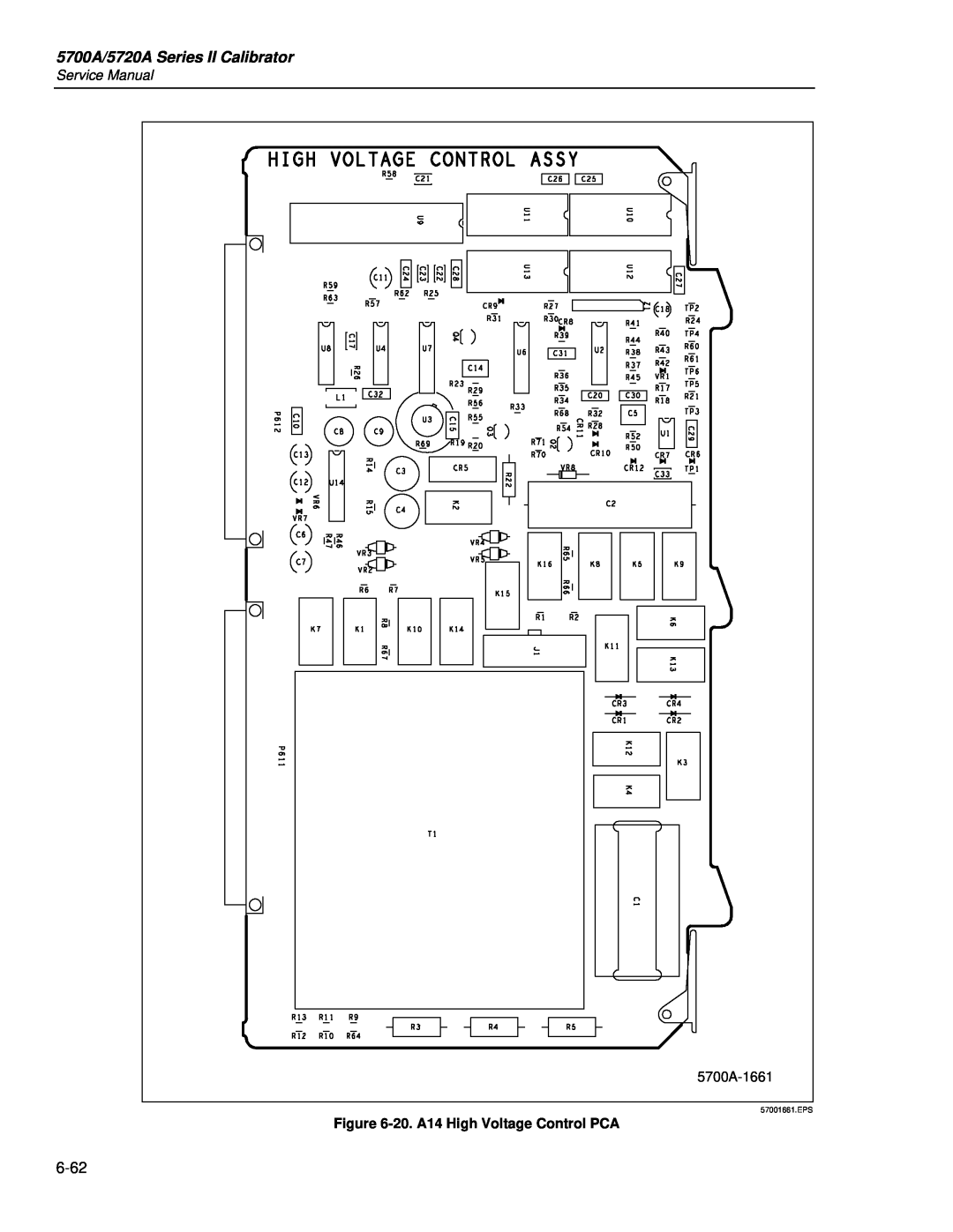 Fluke service manual 5700A/5720A Series II Calibrator, 5700A-1661, 20. A14 High Voltage Control PCA, 57001661.EPS 