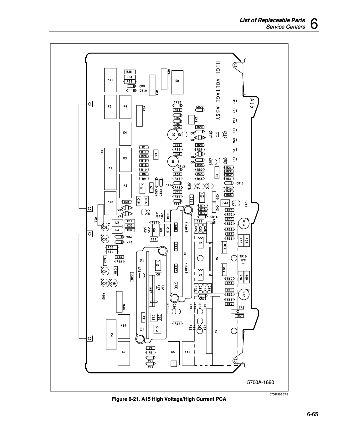 Fluke 5720A List of Replaceable Parts, Service Centers, 5700A-1660, 21. A15 High Voltage/High Current PCA, 57001660.EPS 