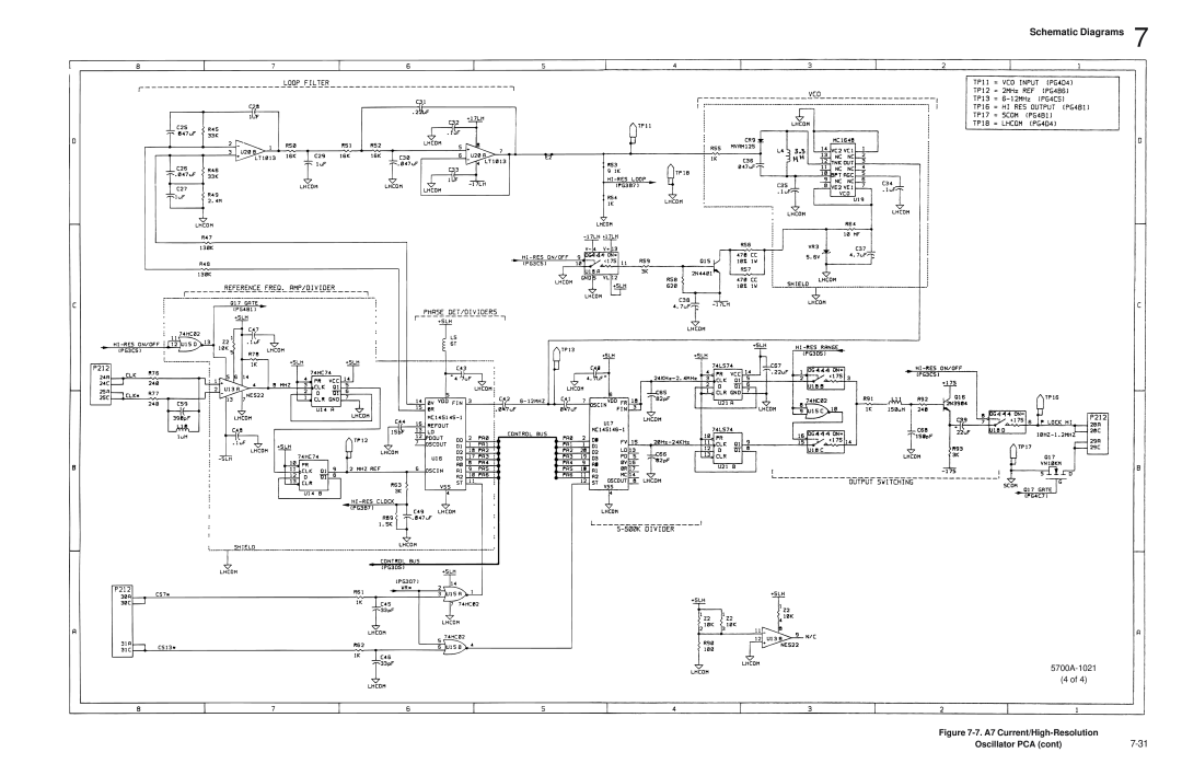 Fluke 5720A service manual Schematic Diagrams, 7-31, 5700A-1021 4 of, 7. A7 Current/High-Resolution, Oscillator PCA cont 