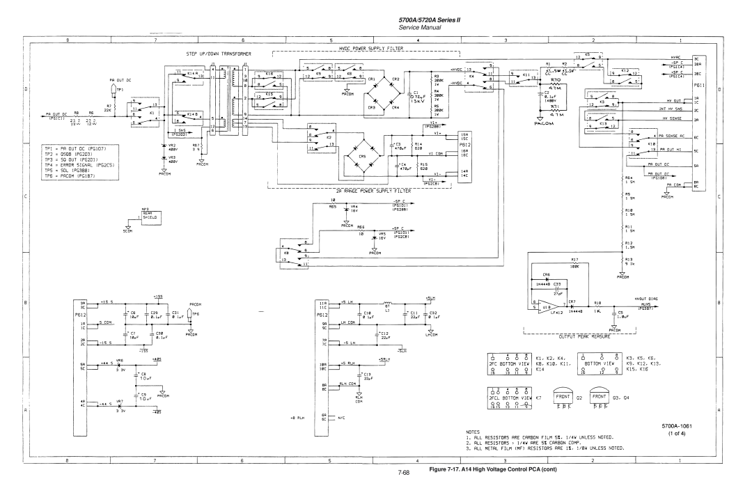 Fluke service manual 5700A/5720A Series, Service Manual, 7-68, 17. A14 High Voltage Control PCA cont 