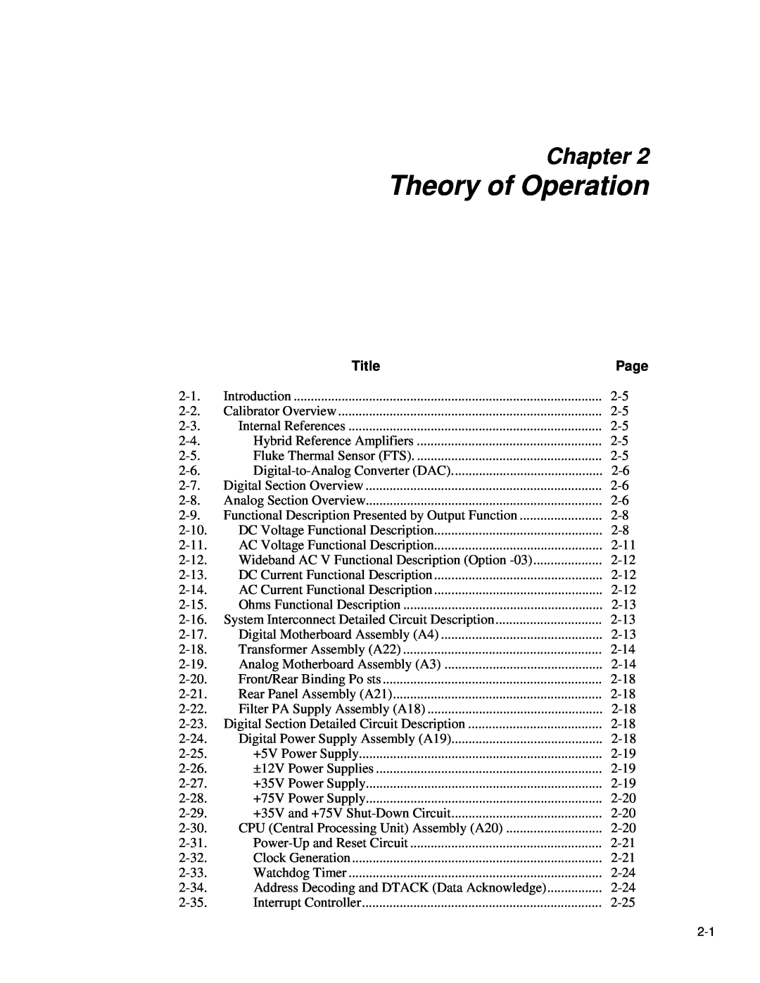 Fluke 5720A service manual Theory of Operation, Chapter, Title 