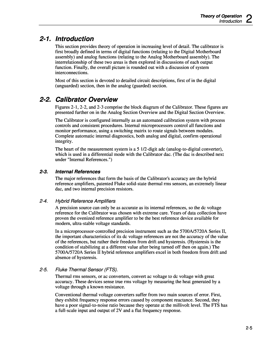 Fluke 5720A Introduction, Calibrator Overview, Internal References, Hybrid Reference Amplifiers, Fluke Thermal Sensor FTS 