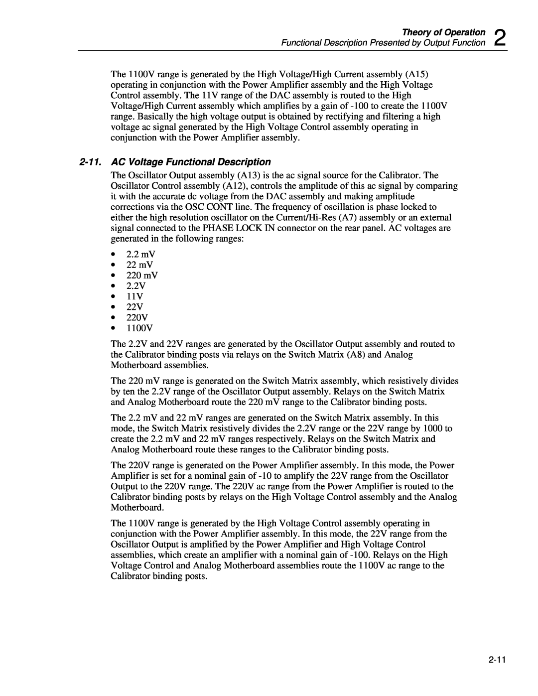 Fluke 5720A service manual AC Voltage Functional Description 