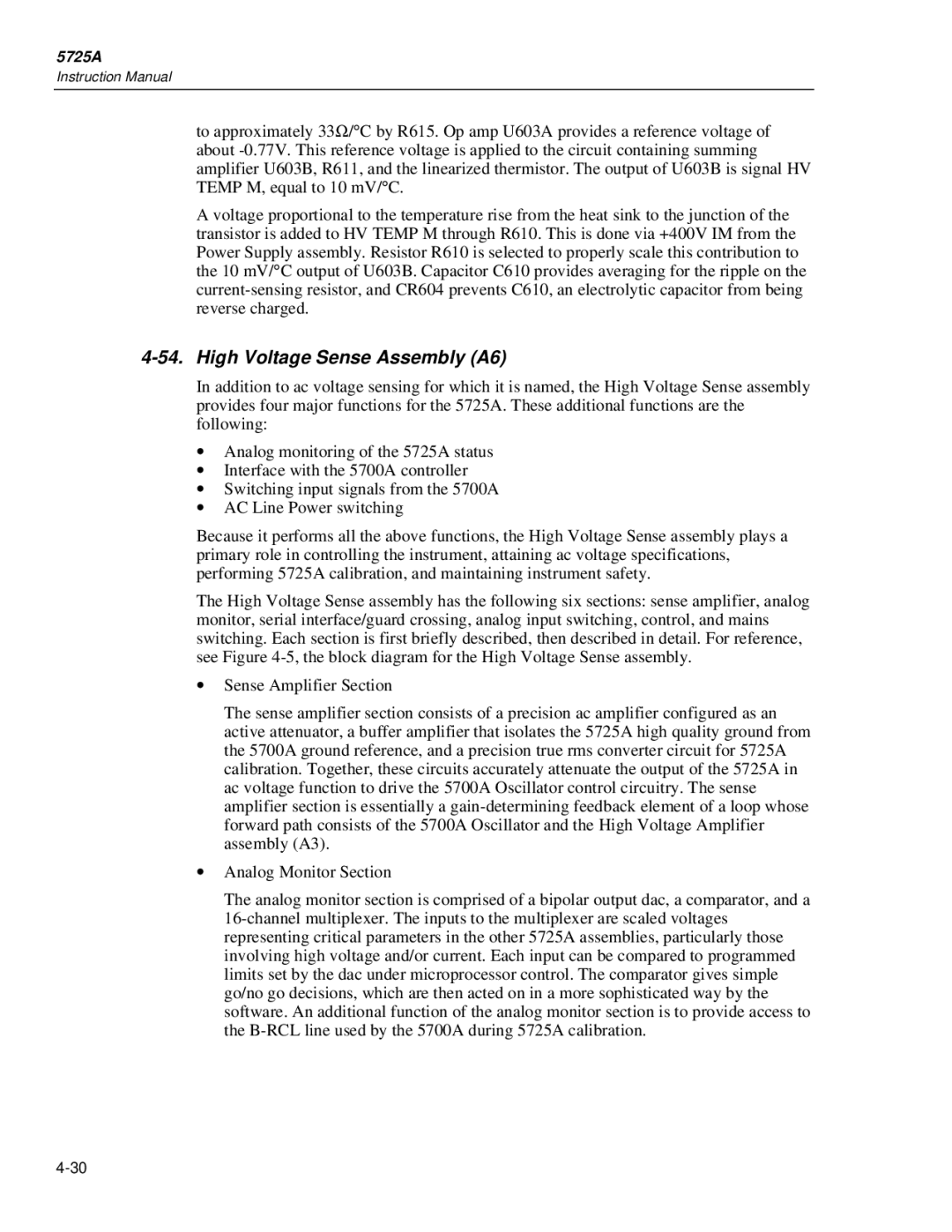 Fluke 5725A instruction manual High Voltage Sense Assembly A6 