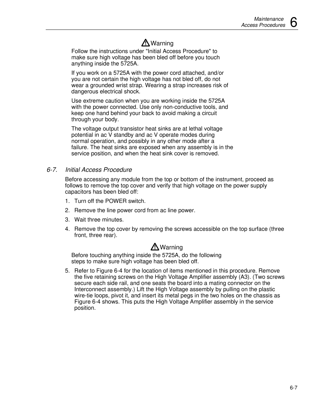 Fluke 5725A instruction manual Initial Access Procedure 