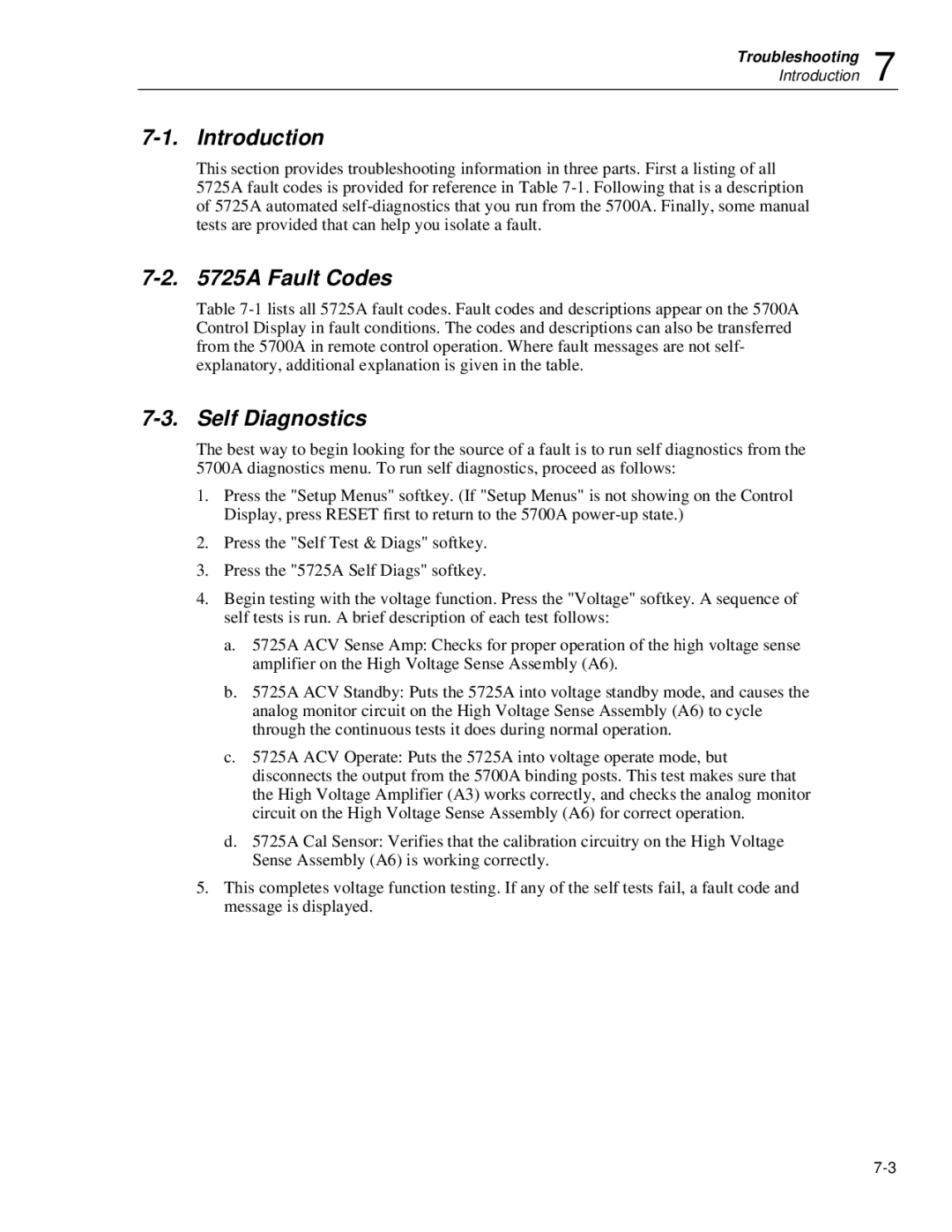 Fluke 5725A instruction manual Fault Codes, Self Diagnostics 