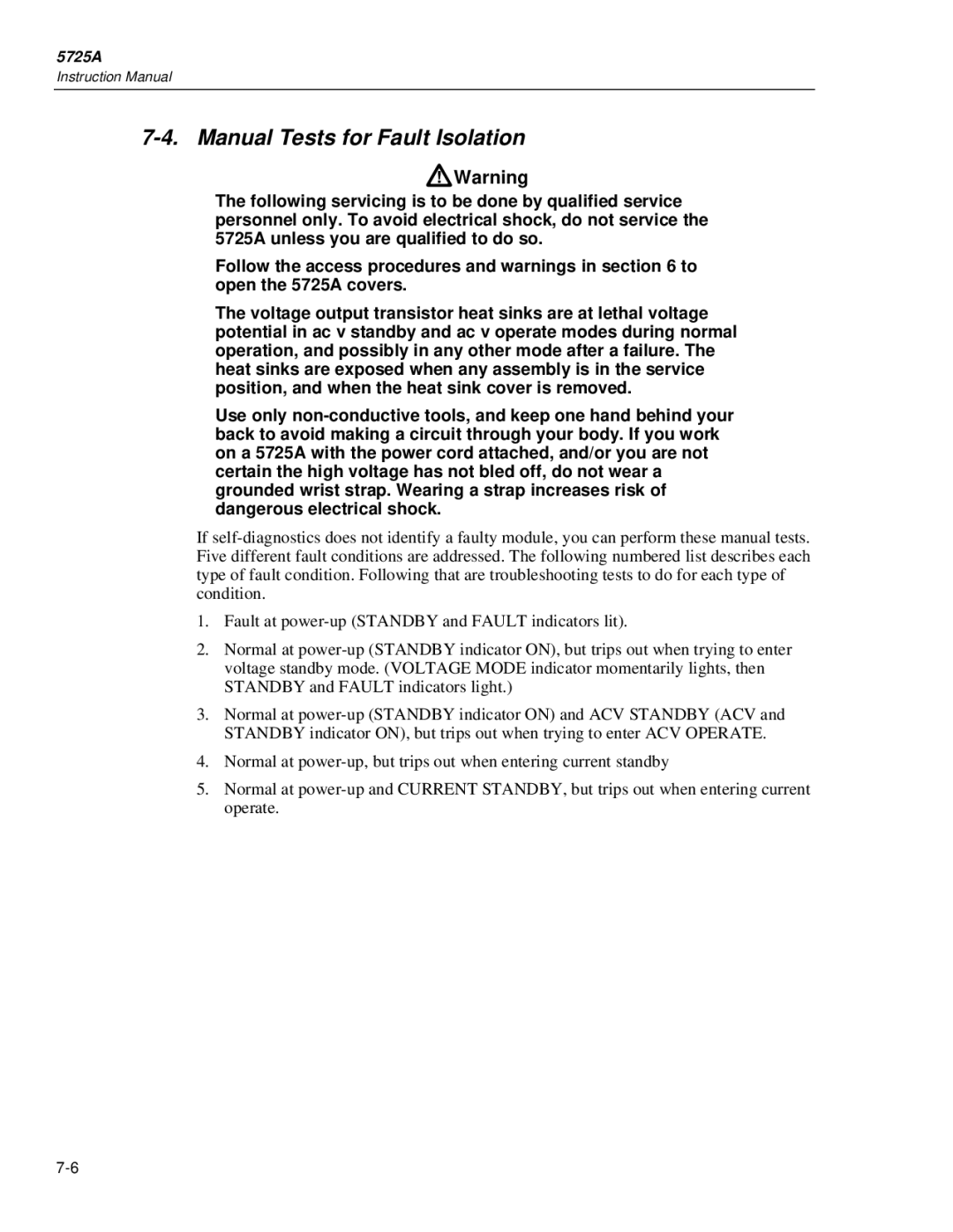 Fluke 5725A instruction manual Manual Tests for Fault Isolation 