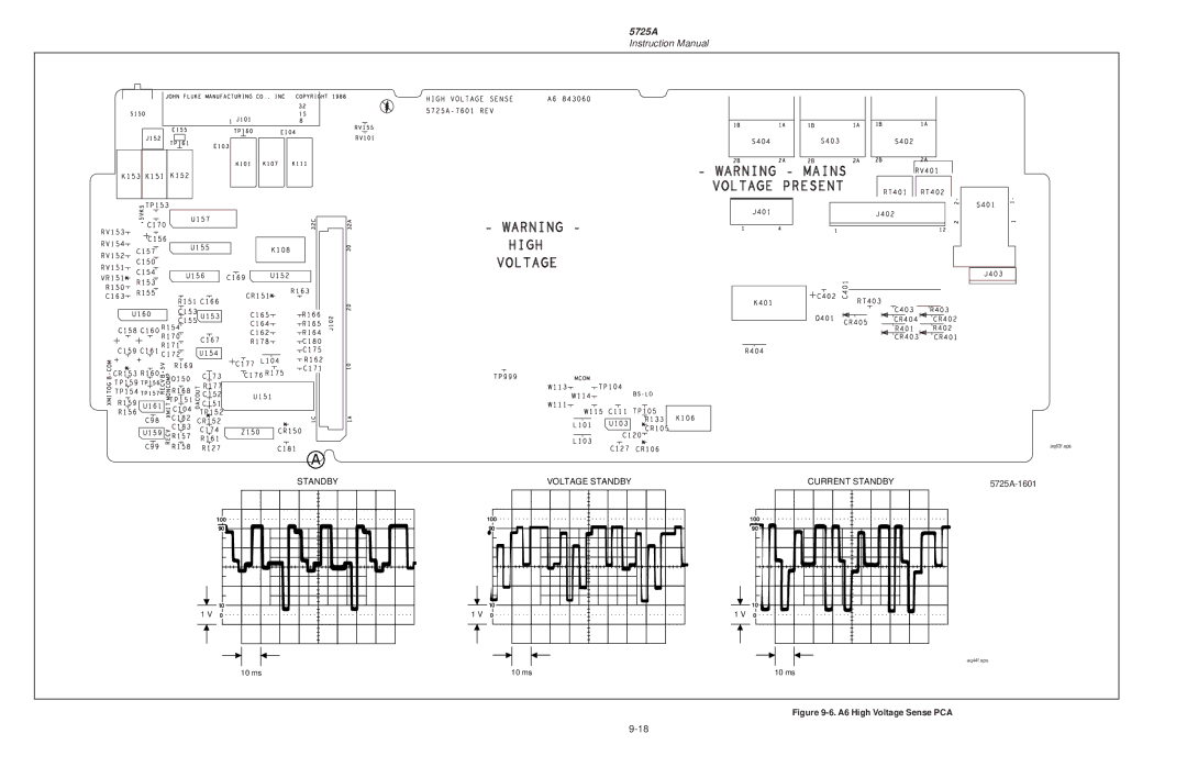 Fluke instruction manual 5725A-1601, A6 High Voltage Sense PCA 