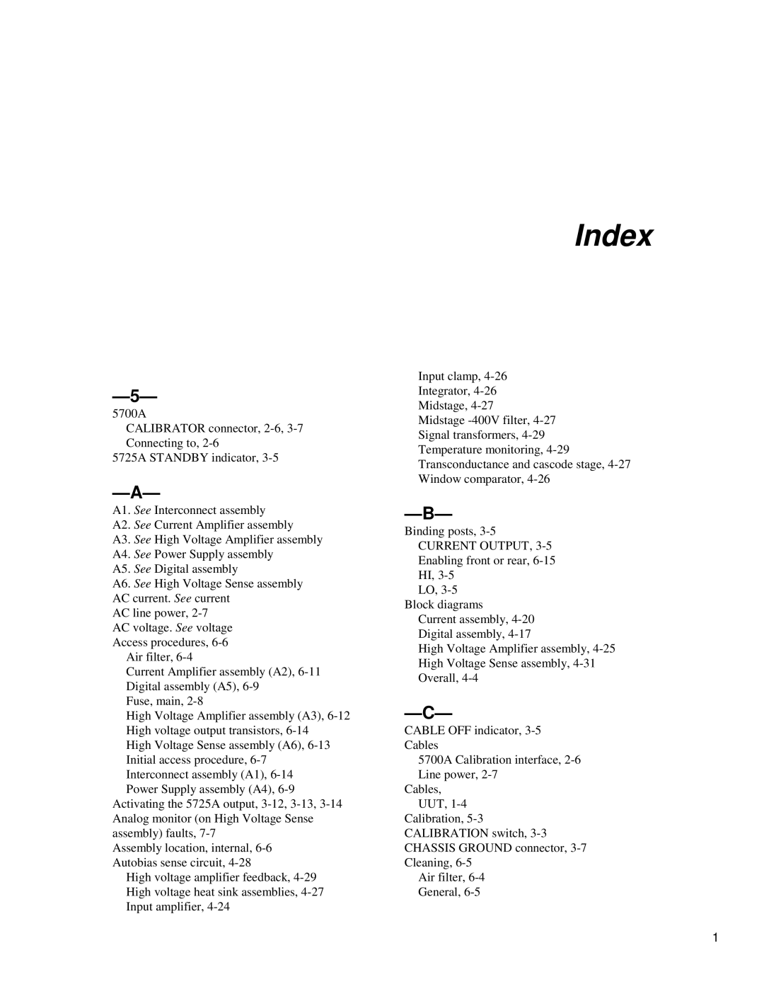 Fluke 5725A instruction manual Index 