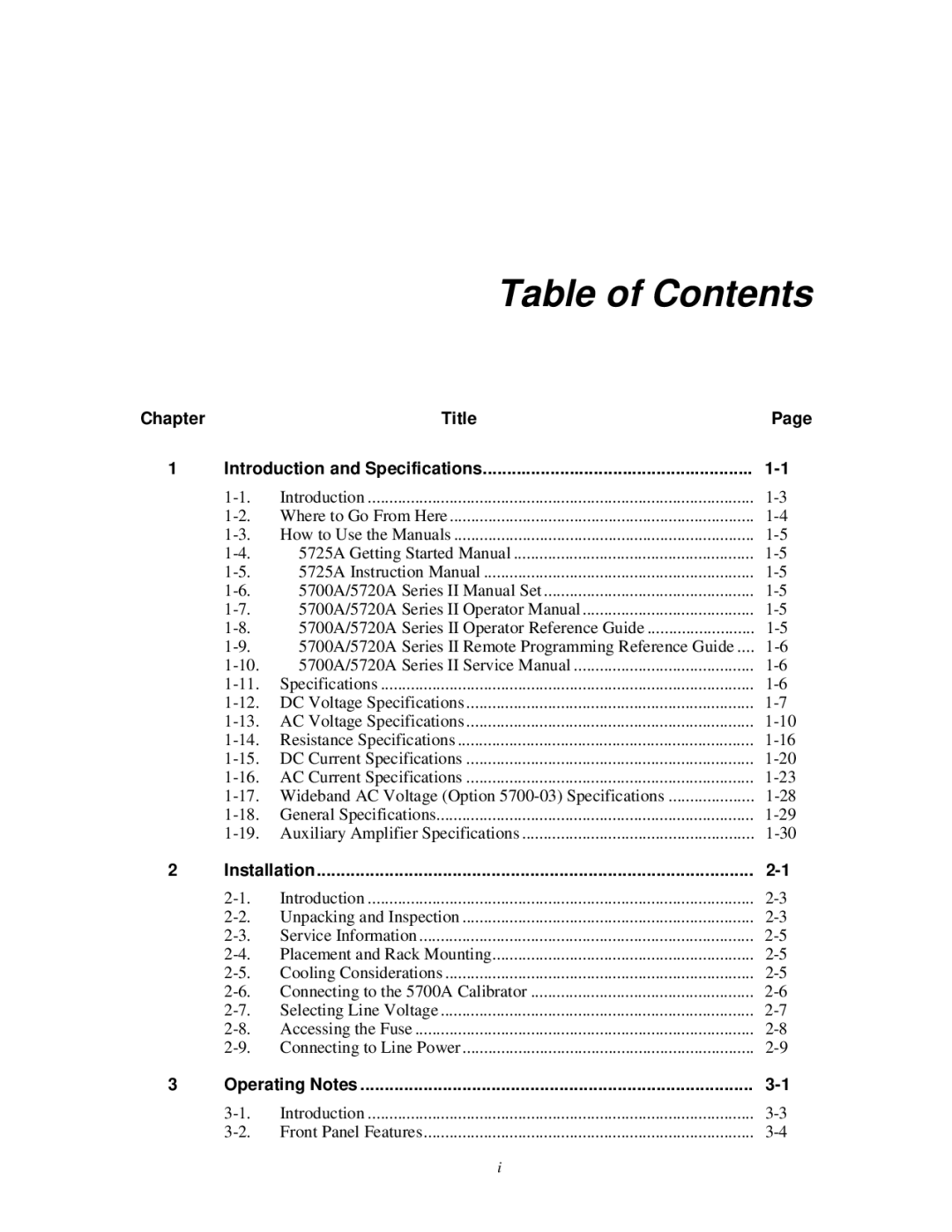 Fluke 5725A instruction manual Table of Contents 