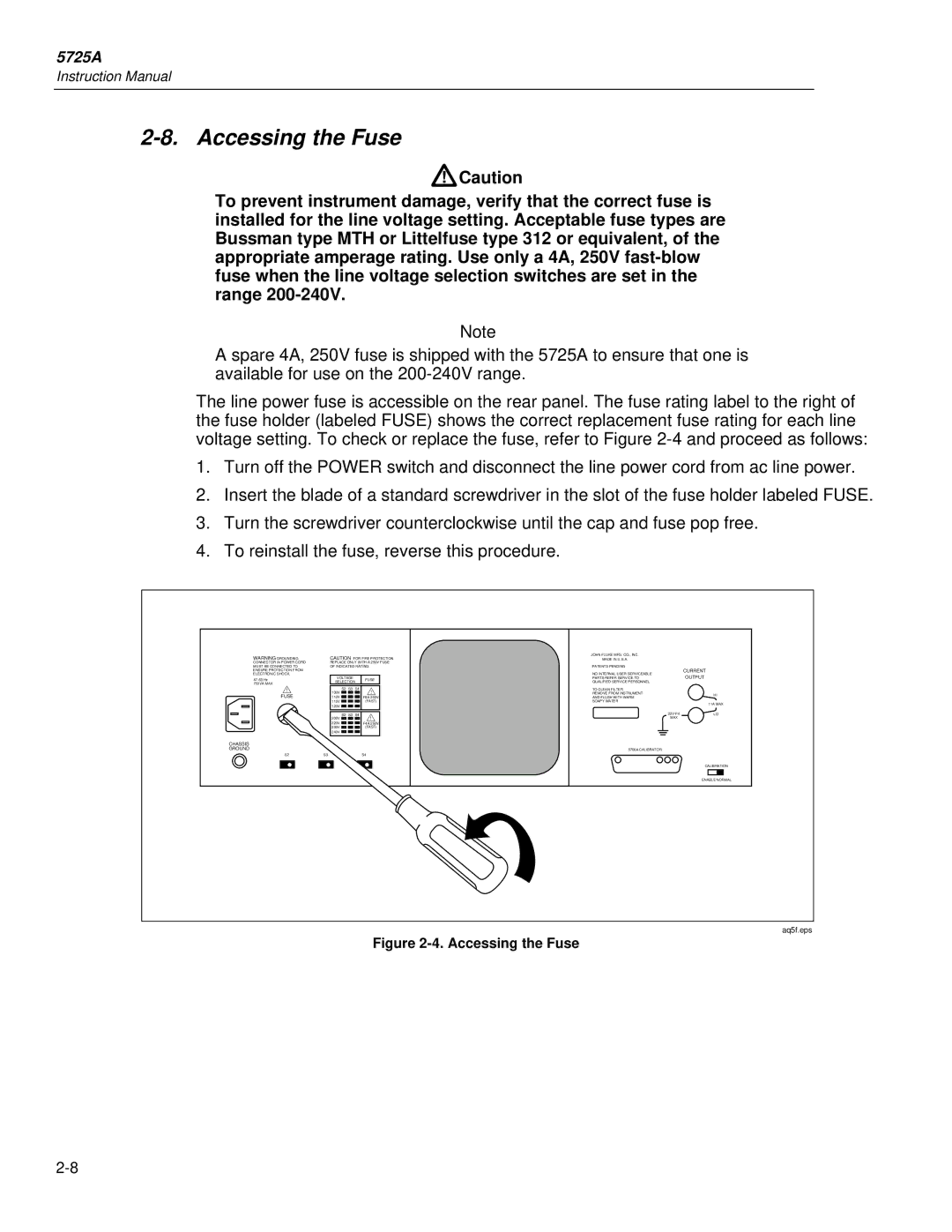 Fluke 5725A instruction manual Accessing the Fuse 