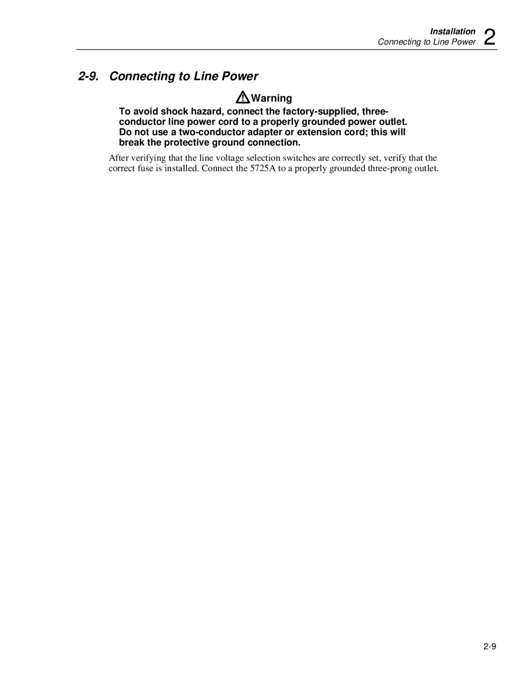 Fluke 5725A instruction manual Connecting to Line Power 