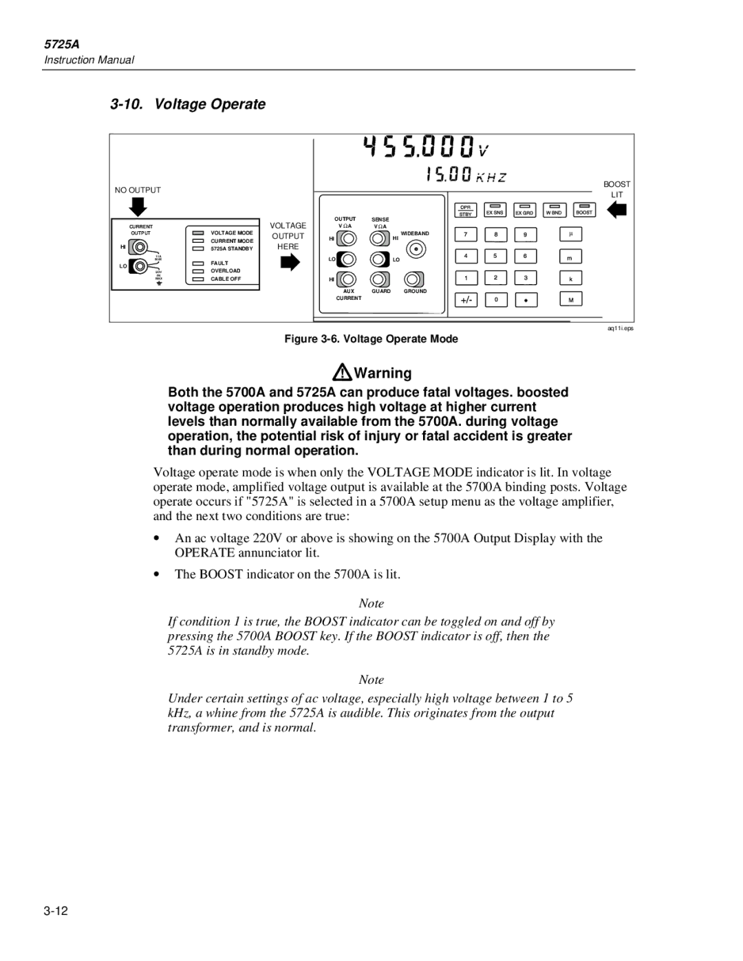 Fluke 5725A instruction manual Voltage Operate Mode 