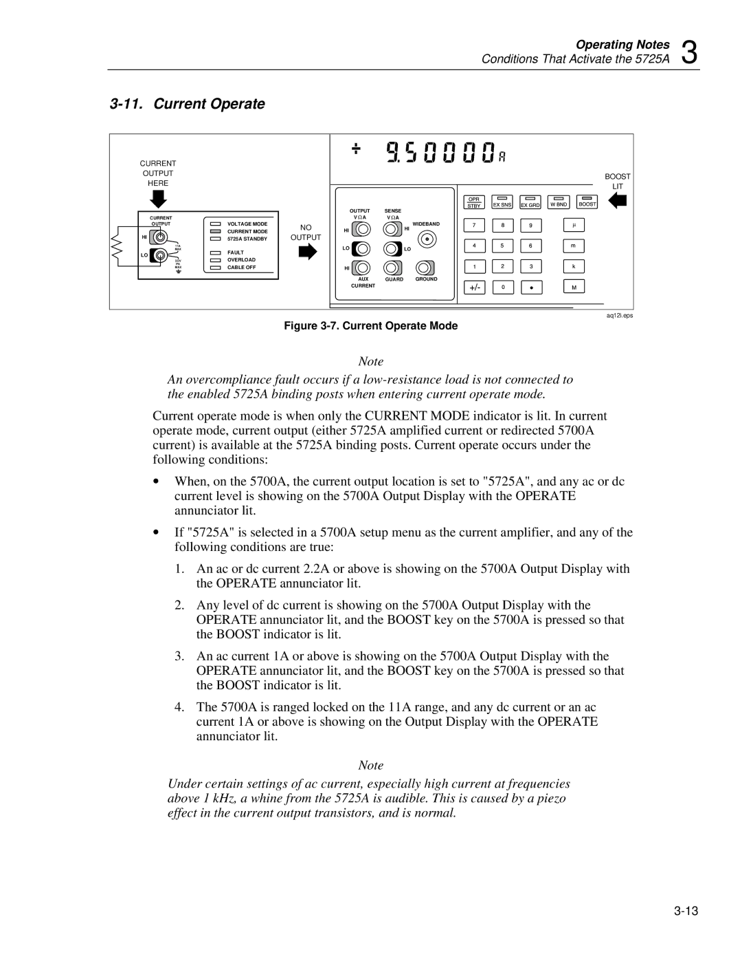 Fluke 5725A instruction manual Current Operate Mode 