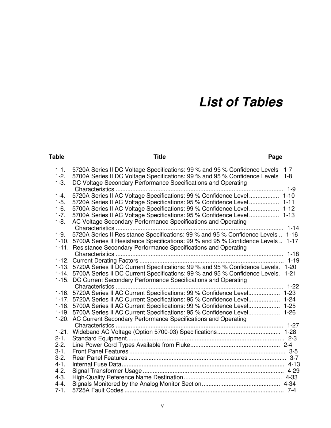 Fluke 5725A instruction manual List of Tables 