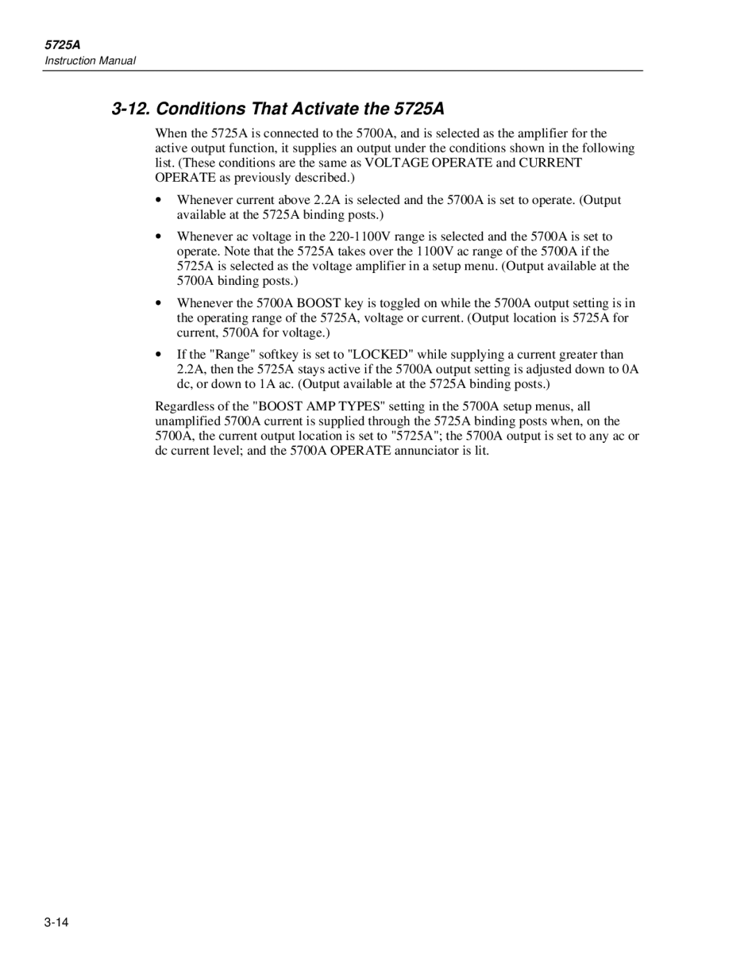 Fluke instruction manual Conditions That Activate the 5725A 