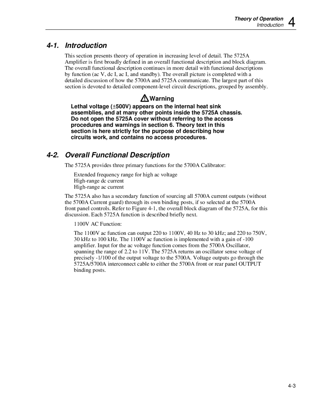 Fluke 5725A instruction manual Introduction, Overall Functional Description 