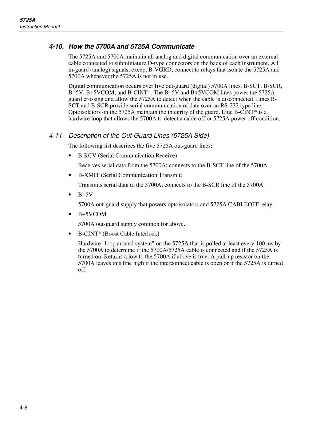 Fluke instruction manual How the 5700A and 5725A Communicate, Description of the Out-Guard Lines 5725A Side 