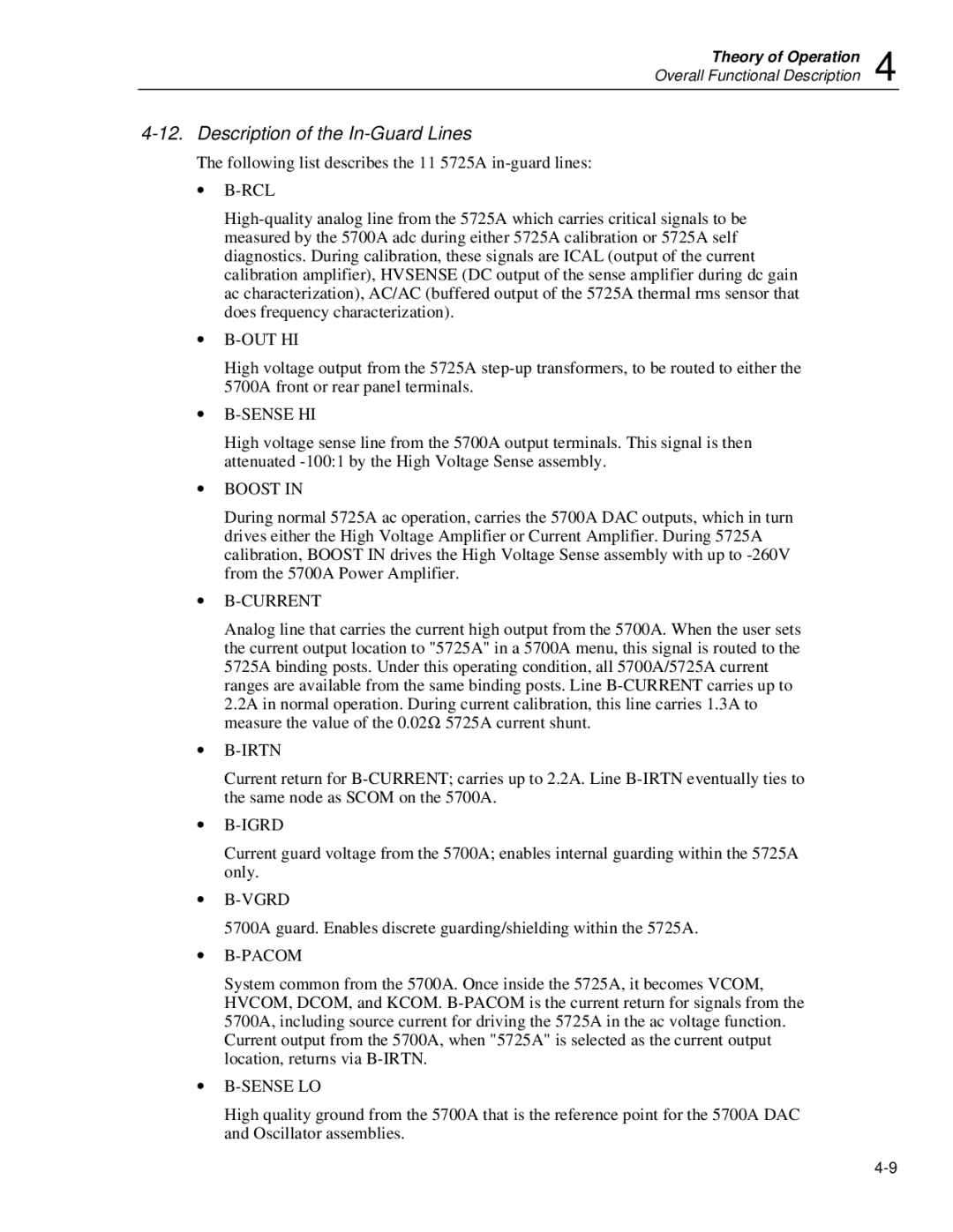 Fluke 5725A instruction manual Description of the In-Guard Lines, ∙ B-Rcl 