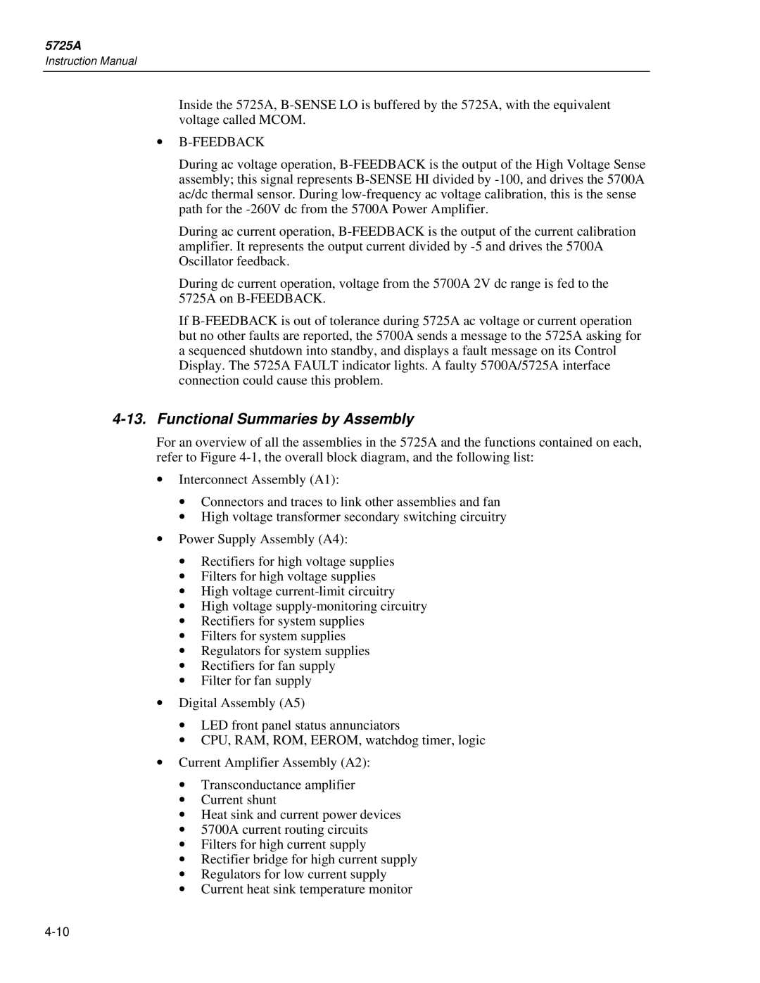 Fluke 5725A instruction manual Functional Summaries by Assembly, ∙ B-Feedback 