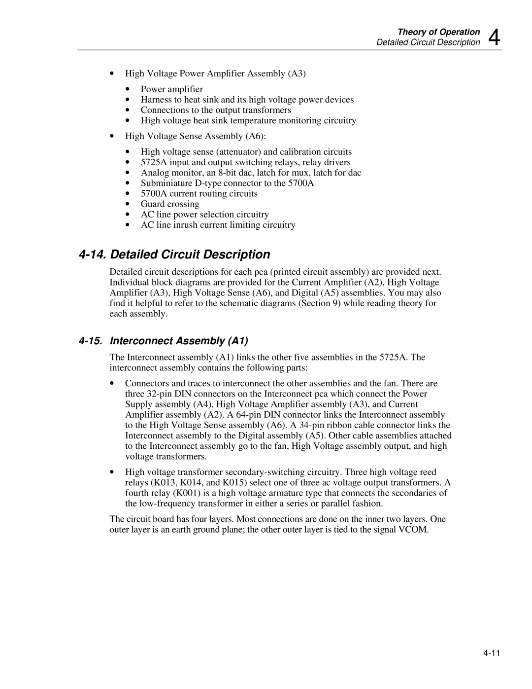 Fluke 5725A instruction manual Detailed Circuit Description, Interconnect Assembly A1 