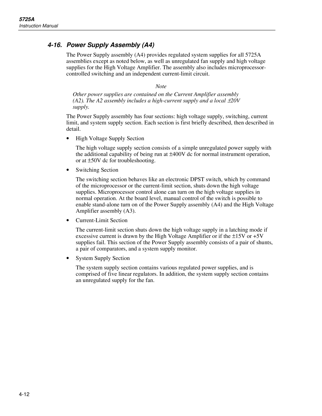 Fluke 5725A instruction manual Power Supply Assembly A4 