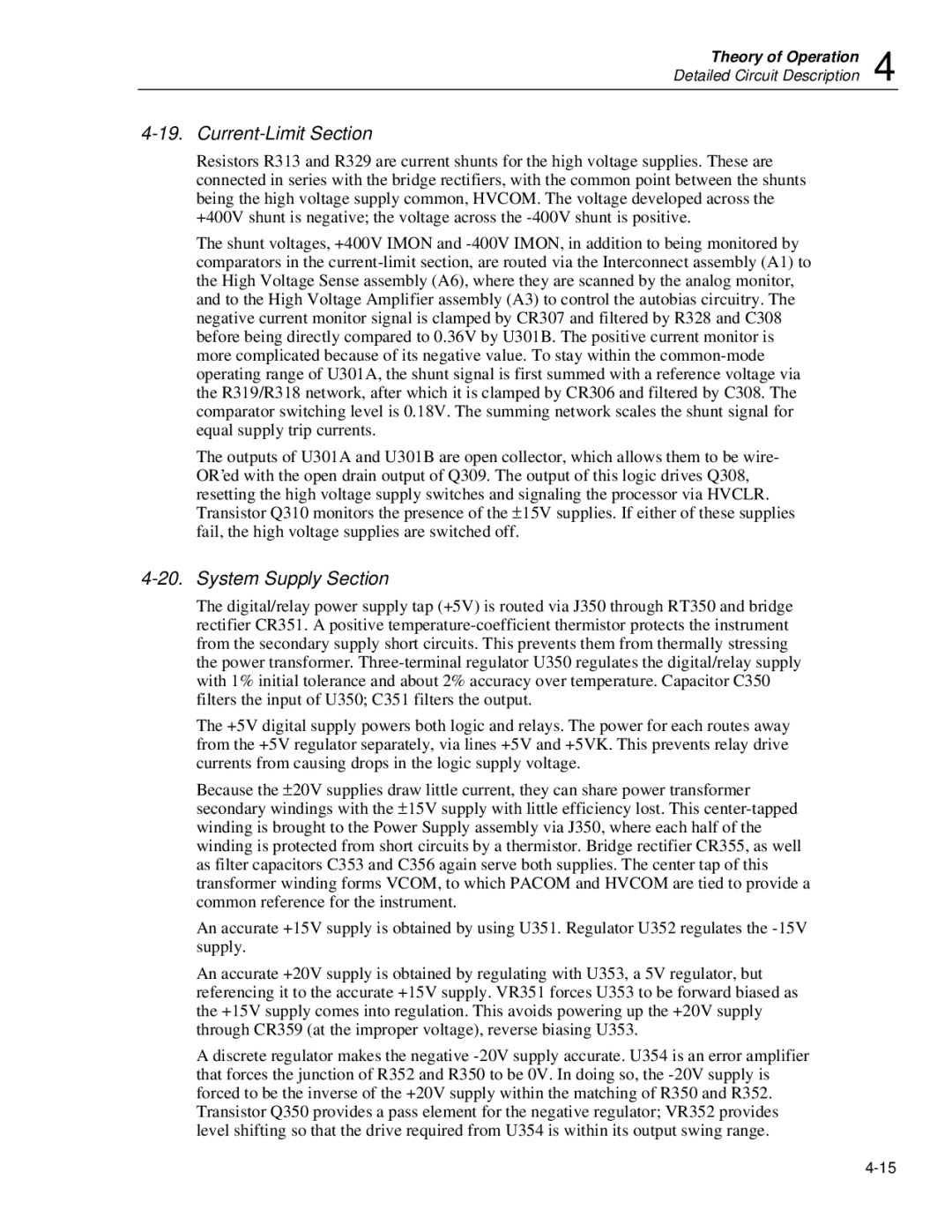 Fluke 5725A instruction manual Current-Limit Section, System Supply Section 