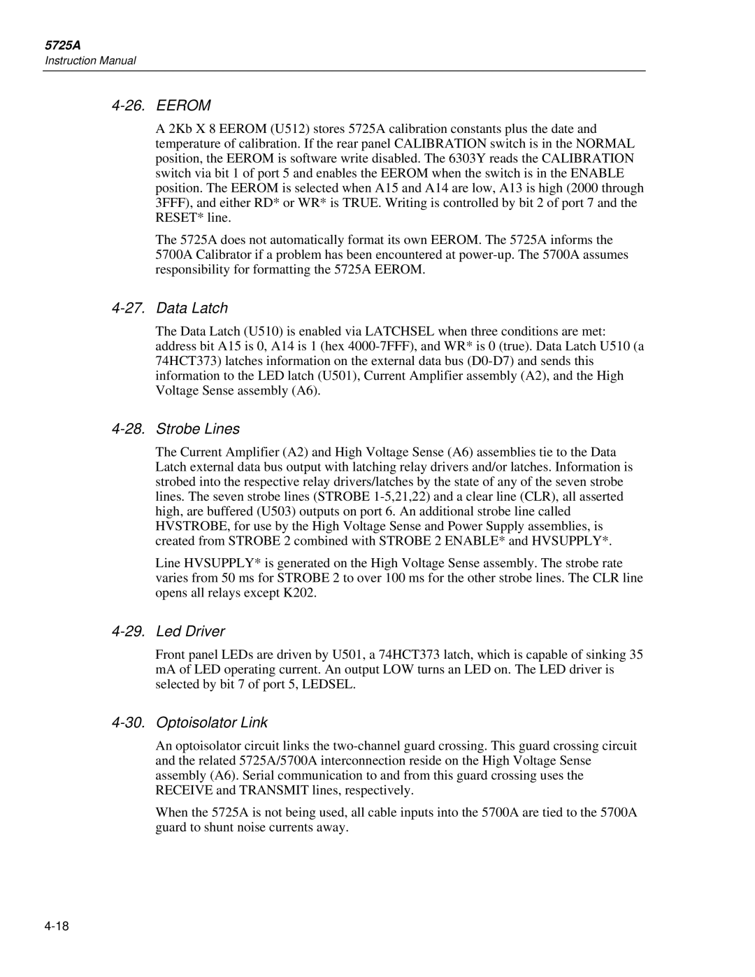 Fluke 5725A instruction manual Eerom, Data Latch, Strobe Lines, Led Driver, Optoisolator Link 