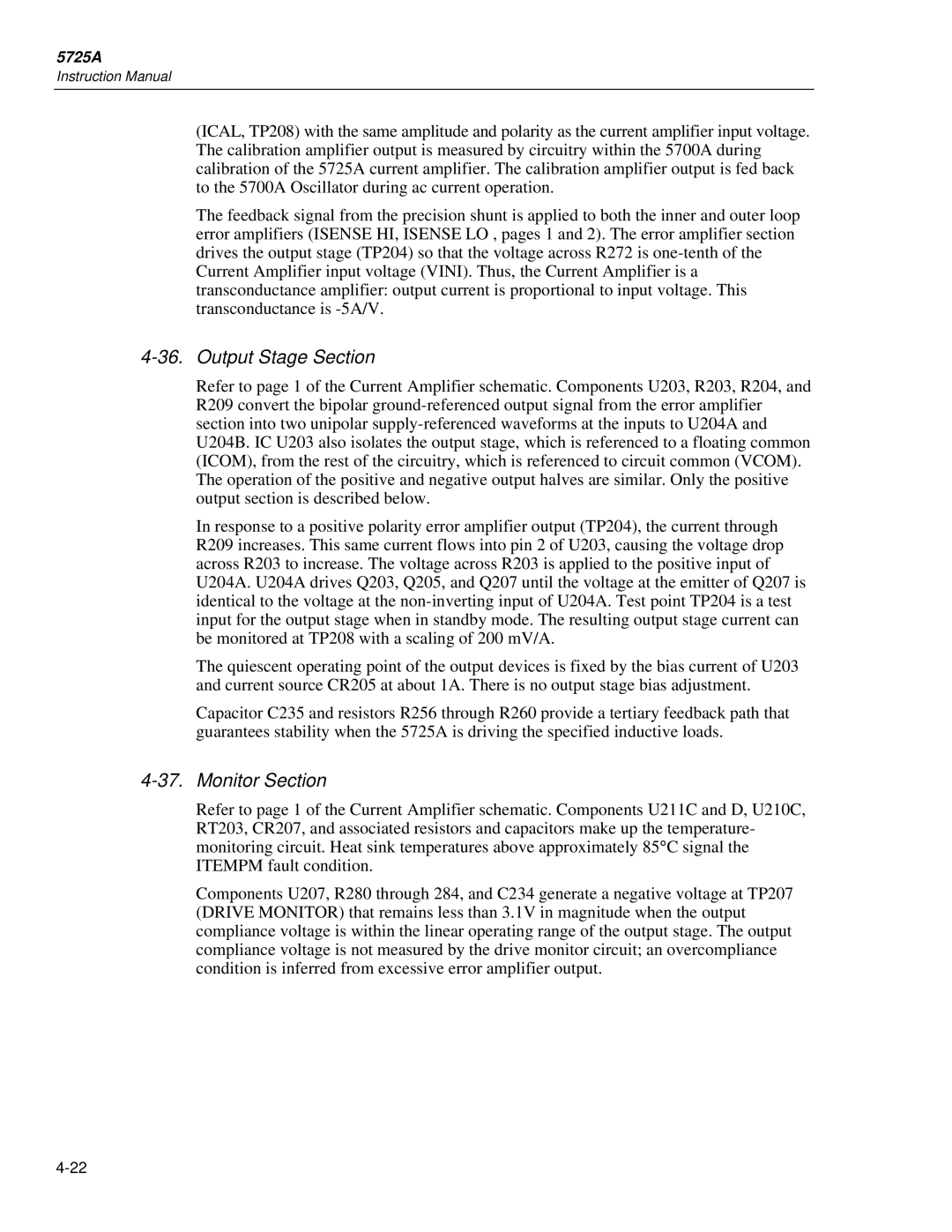 Fluke 5725A instruction manual Output Stage Section, Monitor Section 