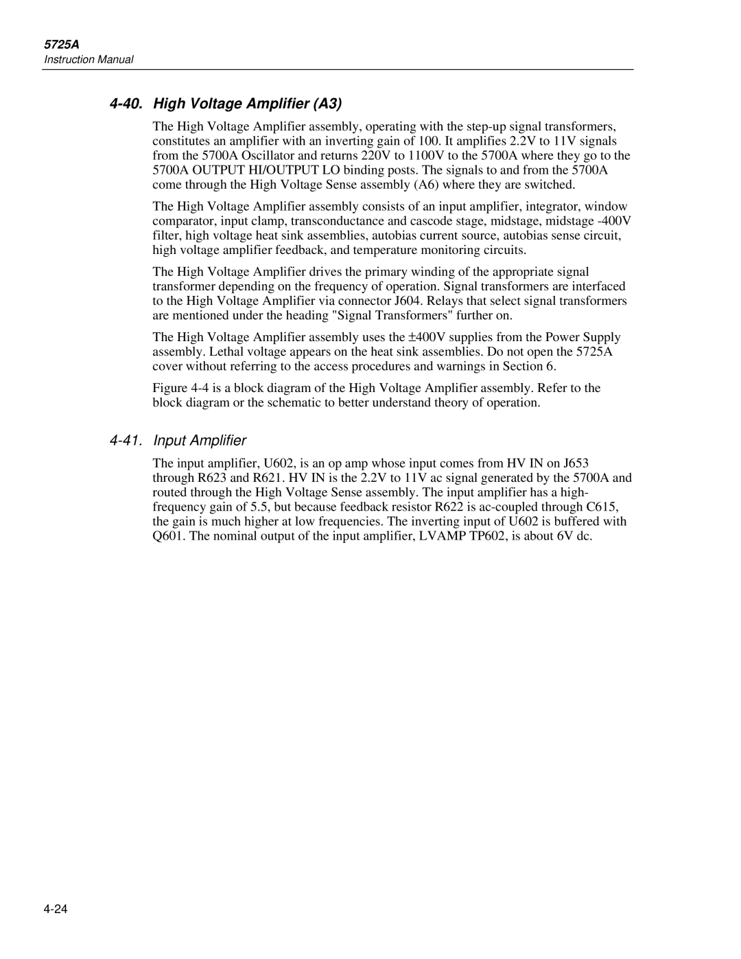 Fluke 5725A instruction manual High Voltage Amplifier A3, Input Amplifier 