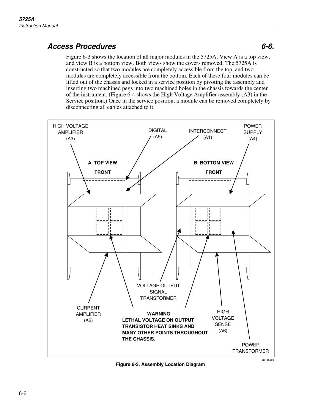 Fluke 5725A instruction manual Access Procedures, Assembly Location Diagram 