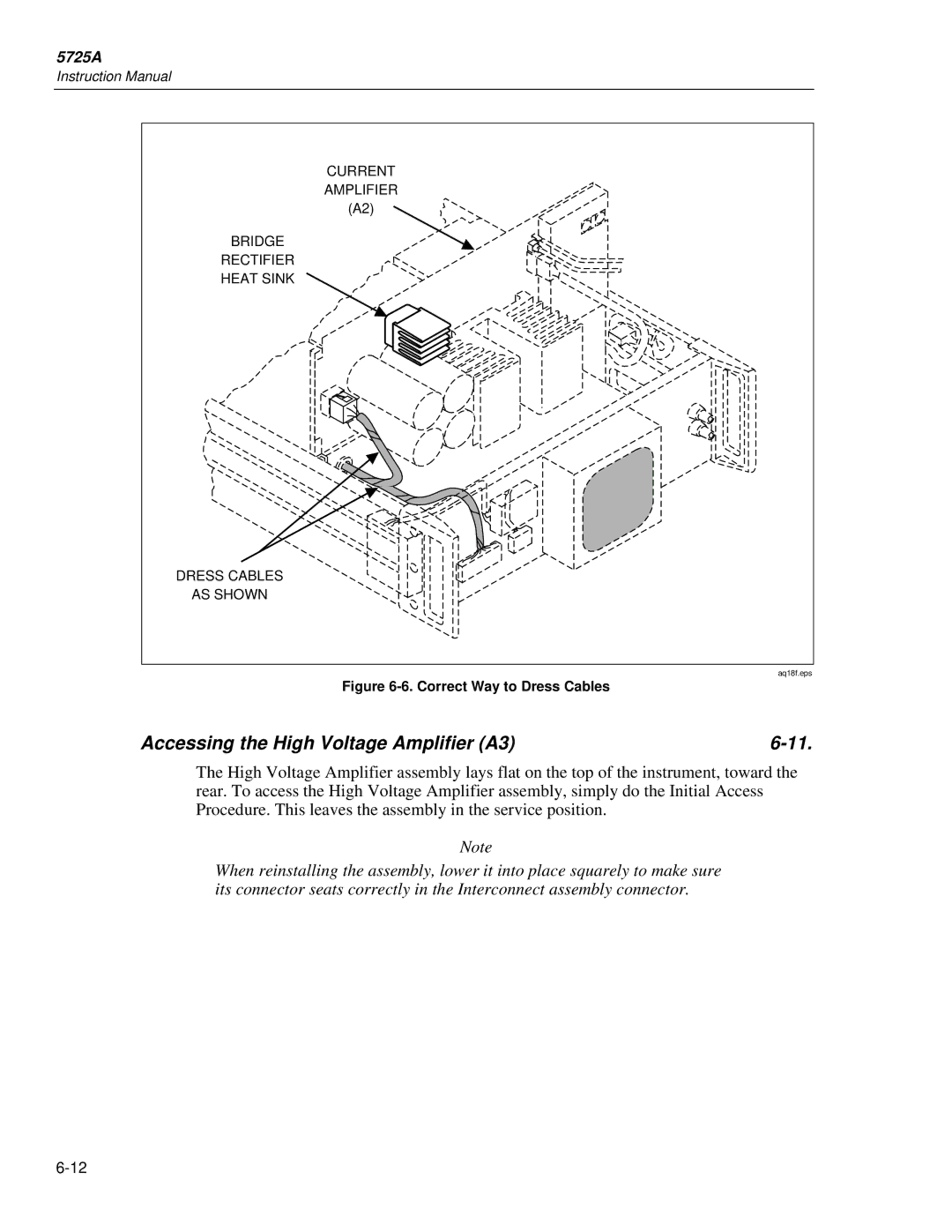 Fluke 5725A instruction manual Accessing the High Voltage Amplifier A3, Correct Way to Dress Cables 