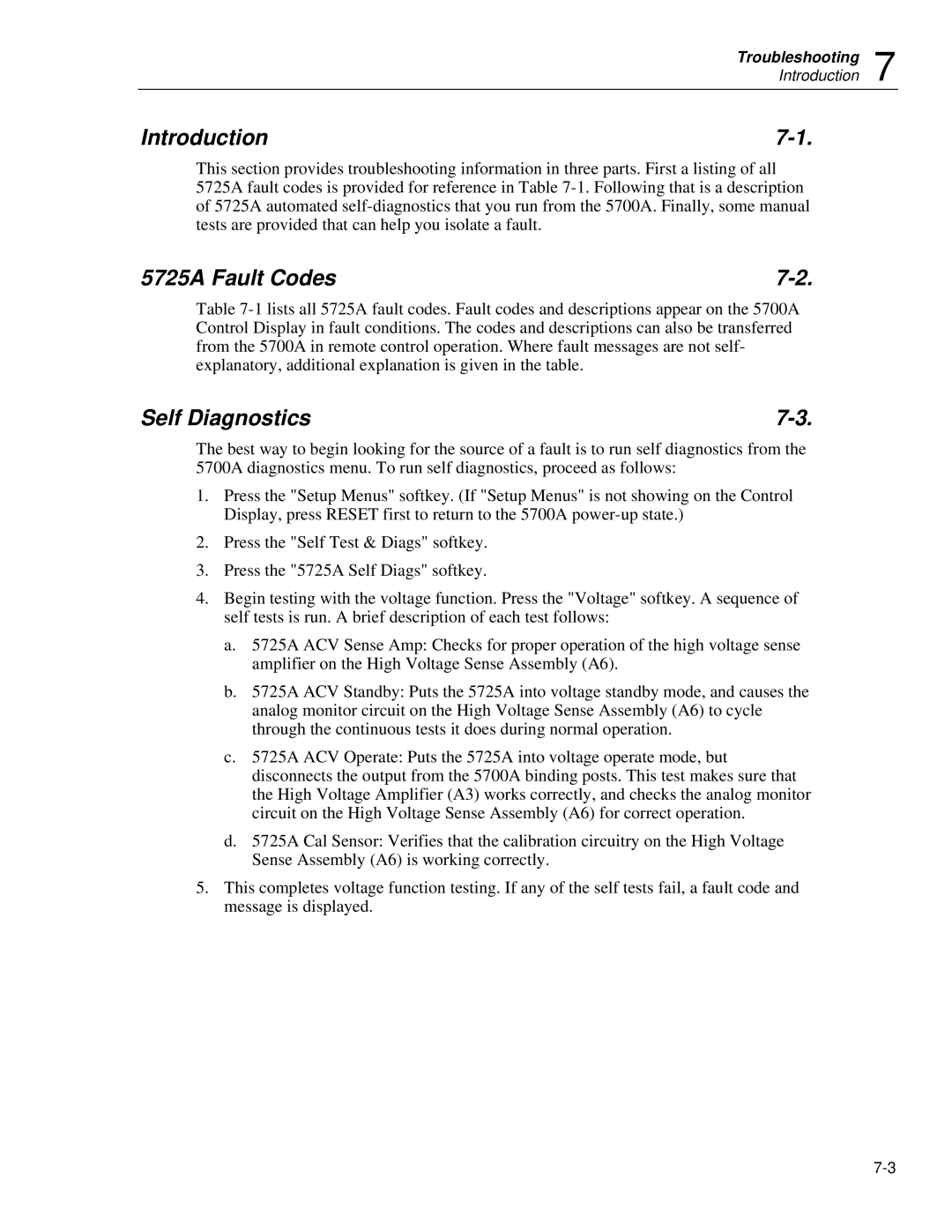 Fluke instruction manual 5725A Fault Codes, Self Diagnostics 