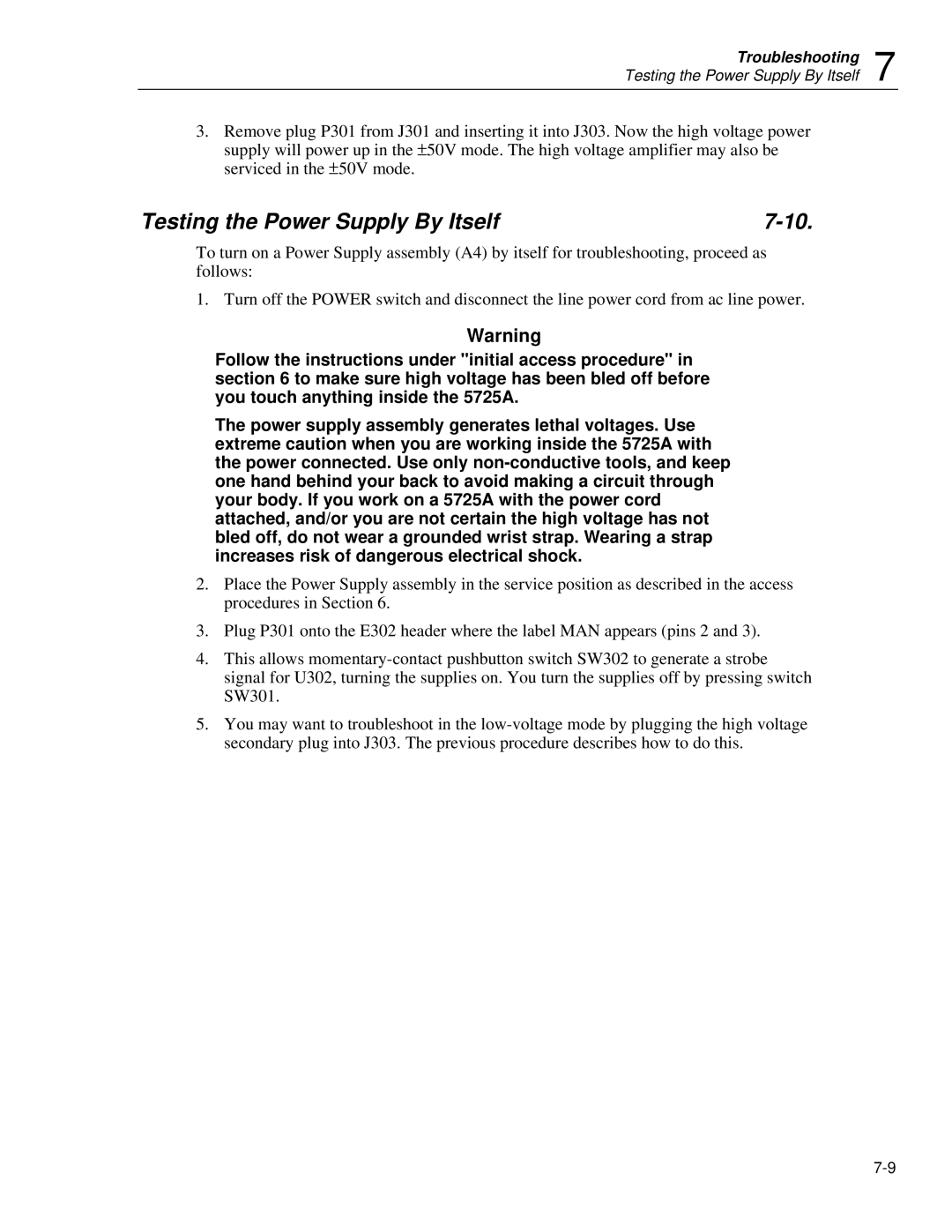 Fluke 5725A instruction manual Testing the Power Supply By Itself 