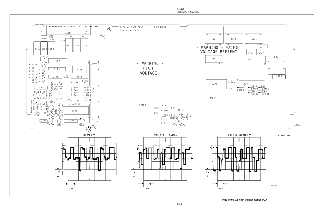 Fluke instruction manual 5725A-1601, A6 High Voltage Sense PCA 