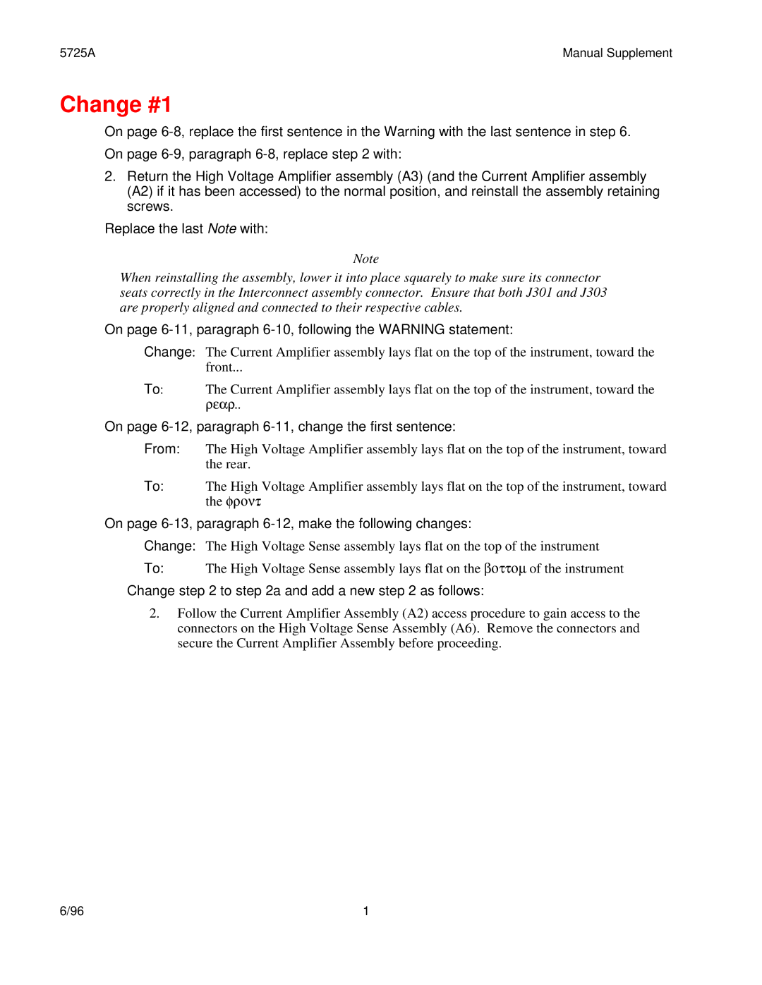 Fluke 5725A instruction manual Change #1 