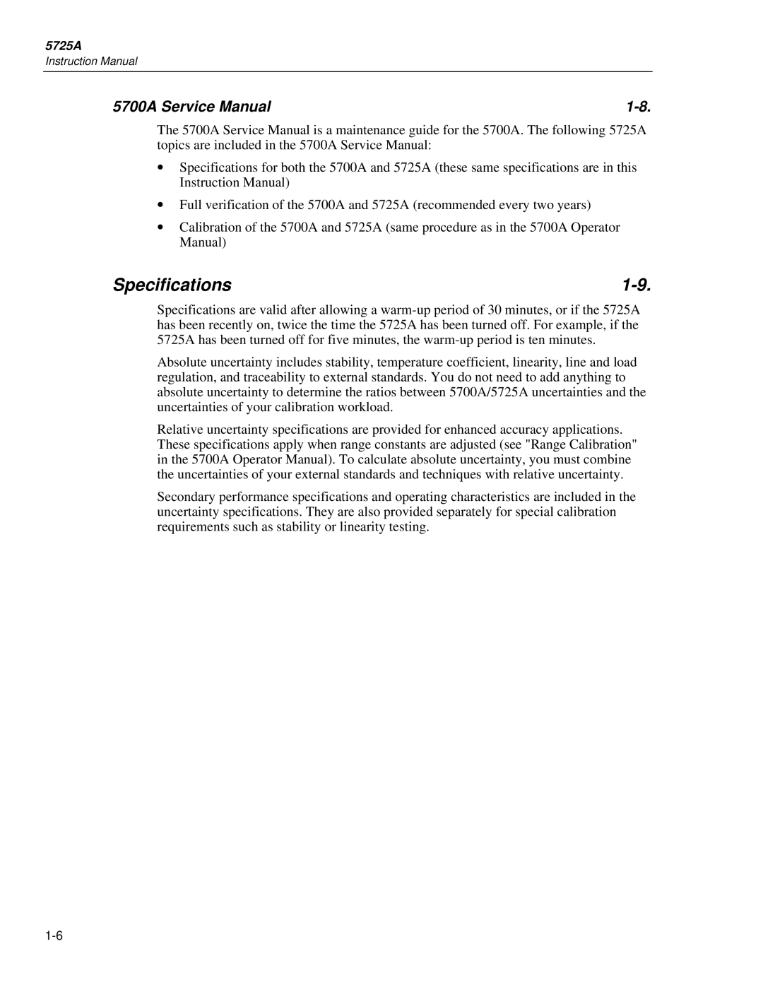 Fluke 5725A instruction manual Specifications 