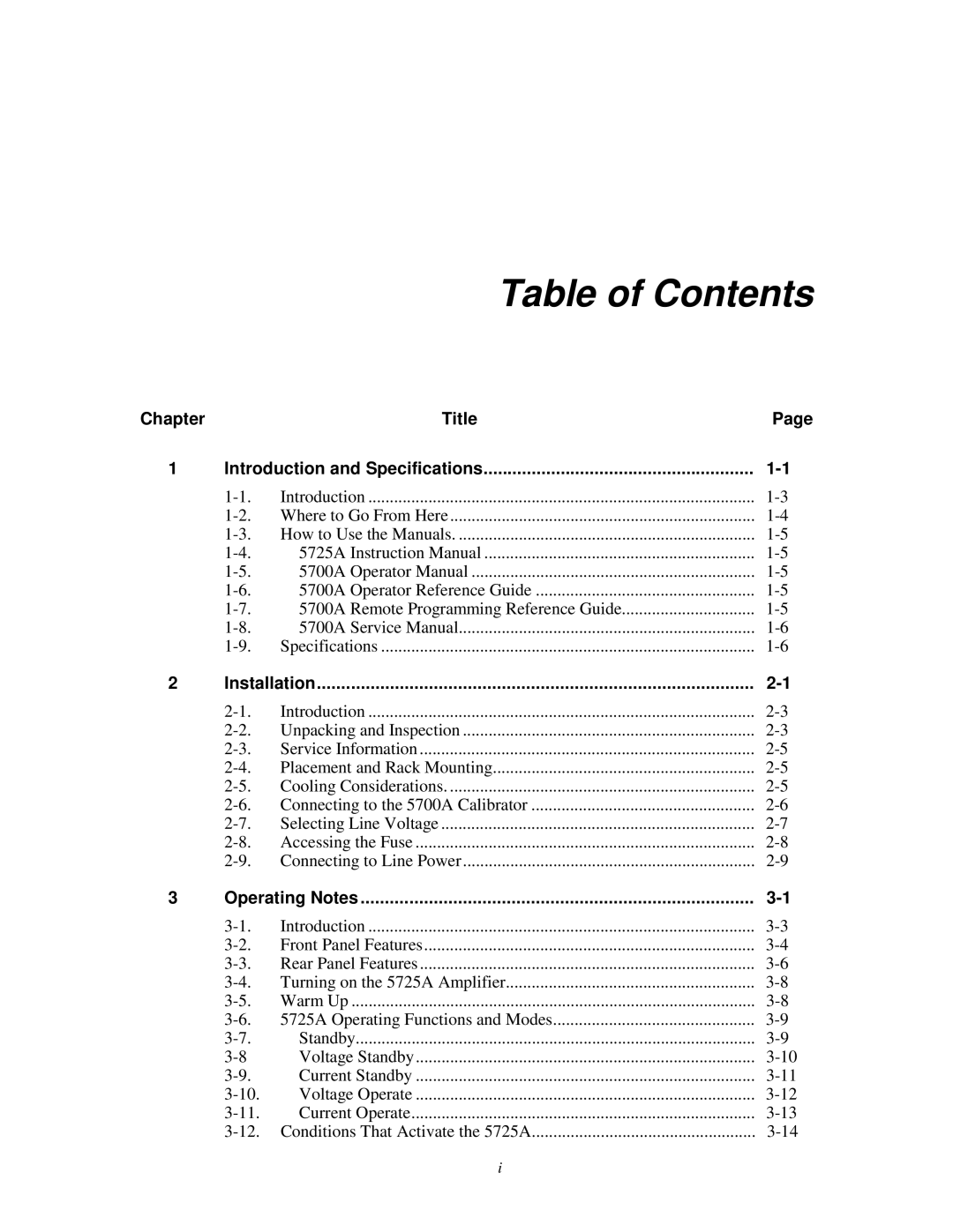 Fluke 5725A instruction manual Table of Contents 