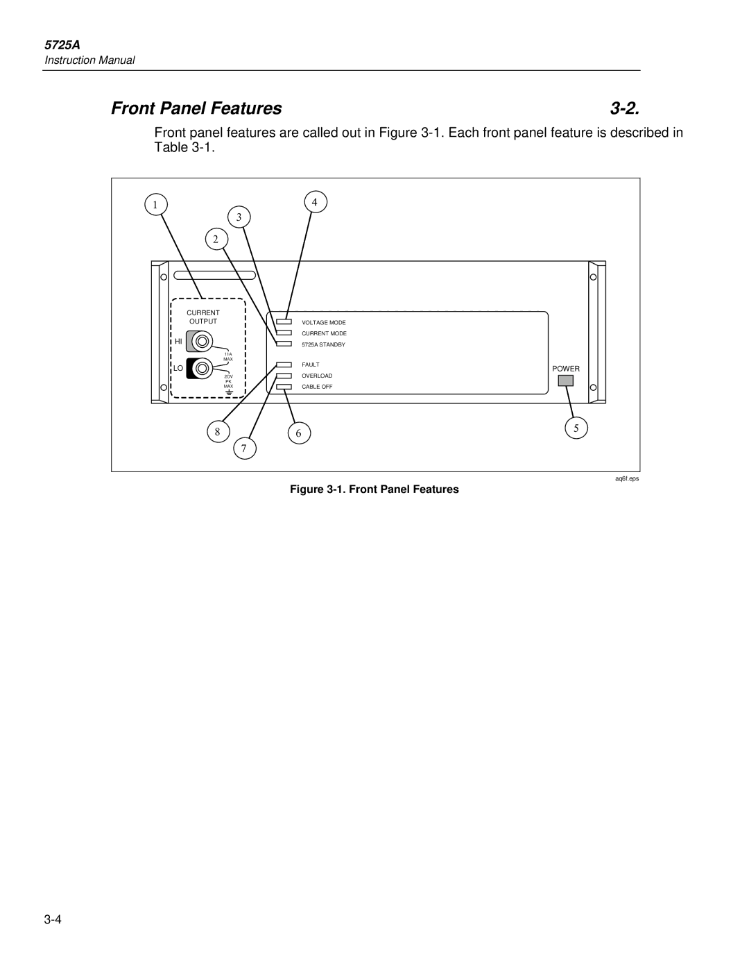 Fluke 5725A instruction manual Front Panel Features 