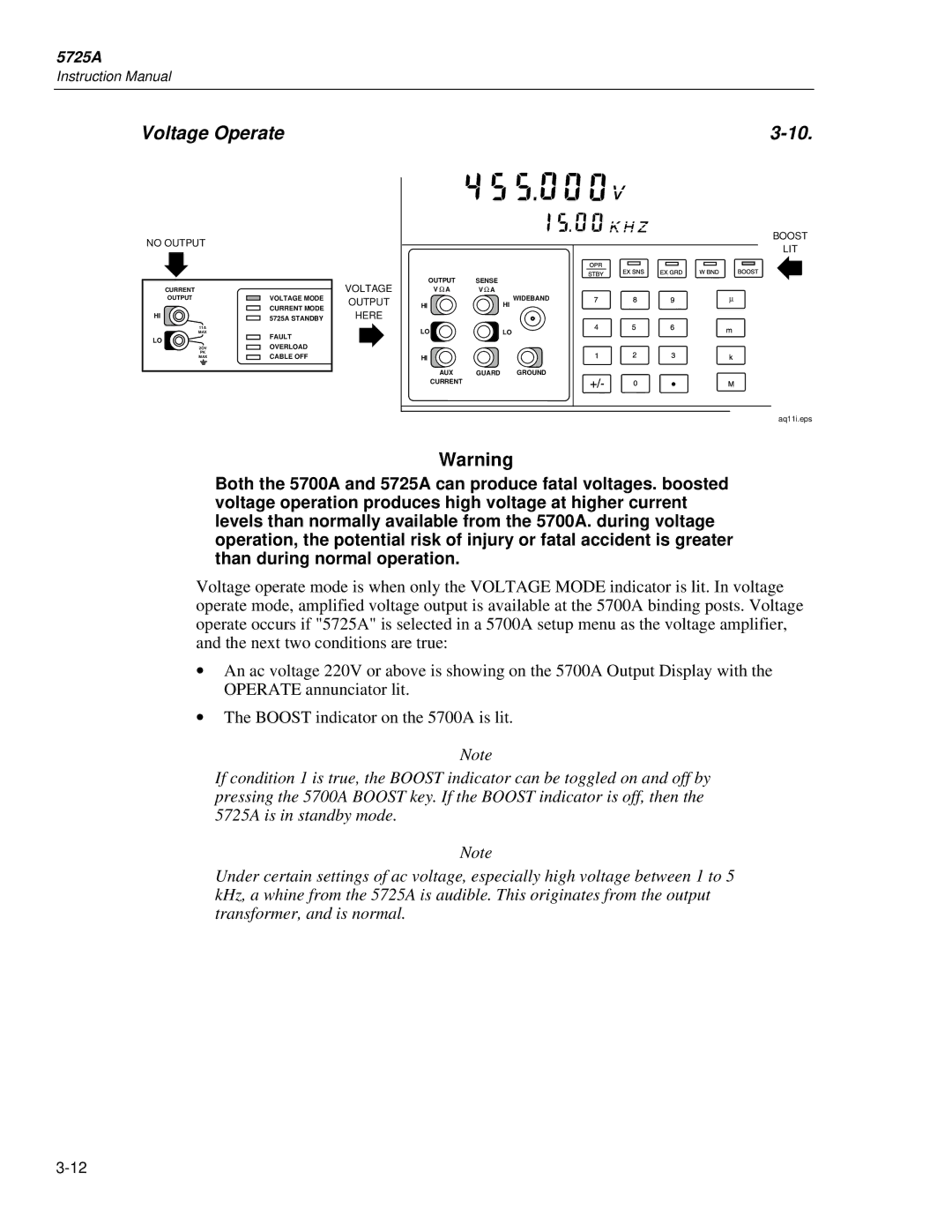 Fluke 5725A instruction manual Voltage Operate 