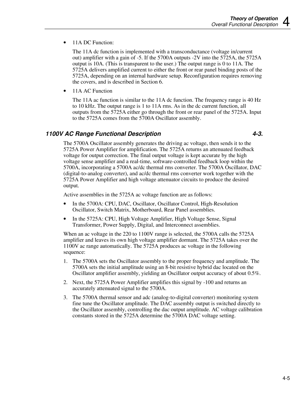 Fluke 5725A instruction manual 1100V AC Range Functional Description 