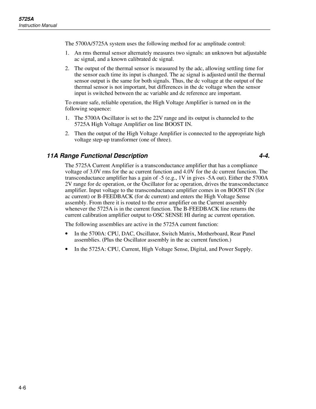 Fluke 5725A instruction manual 11A Range Functional Description 