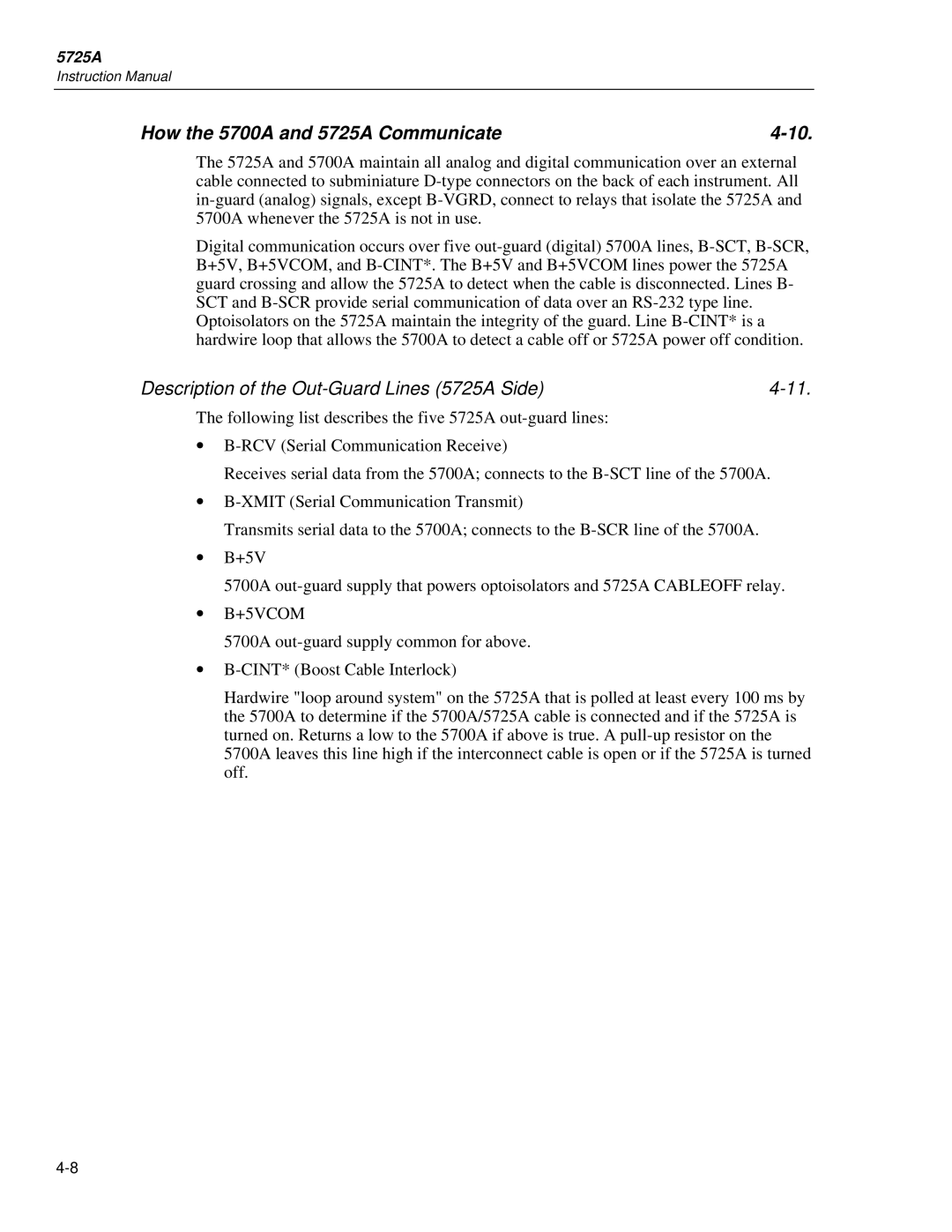 Fluke instruction manual How the 5700A and 5725A Communicate, Description of the Out-Guard Lines 5725A Side 