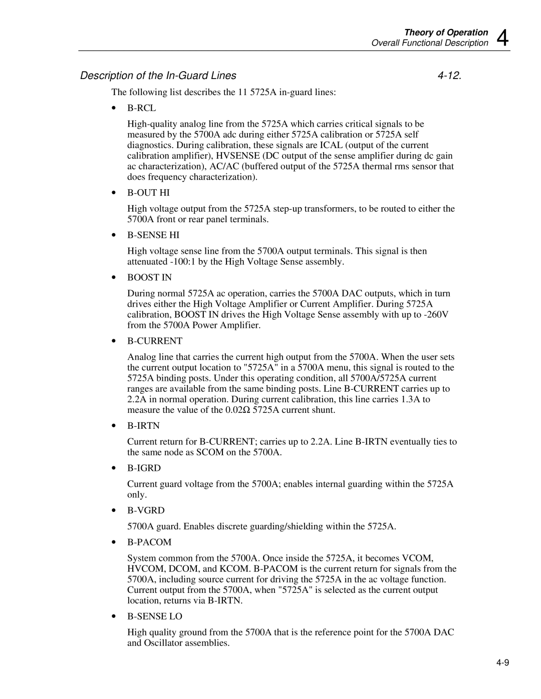 Fluke 5725A instruction manual Description of the In-Guard Lines, ∙ B-Rcl 