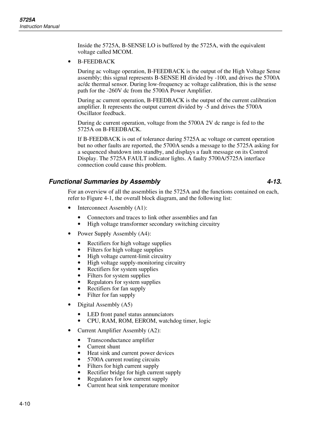 Fluke 5725A instruction manual Functional Summaries by Assembly, ∙ B-Feedback 