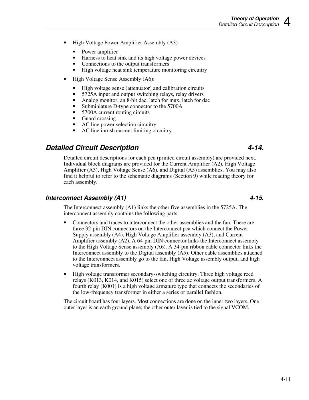 Fluke 5725A instruction manual Detailed Circuit Description, Interconnect Assembly A1 