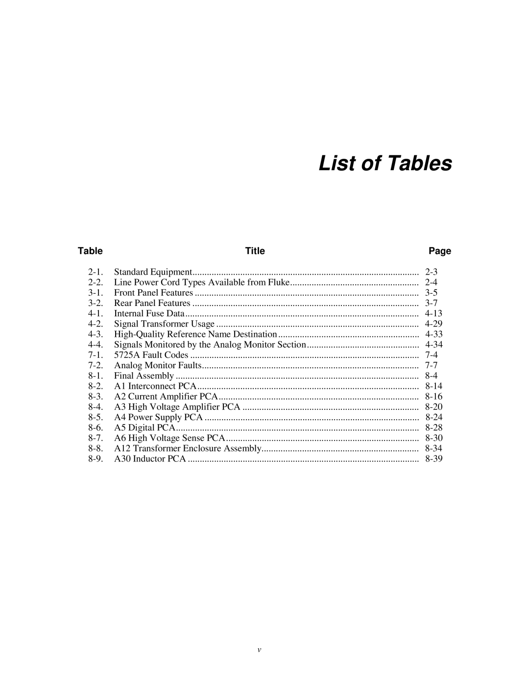 Fluke 5725A instruction manual List of Tables 