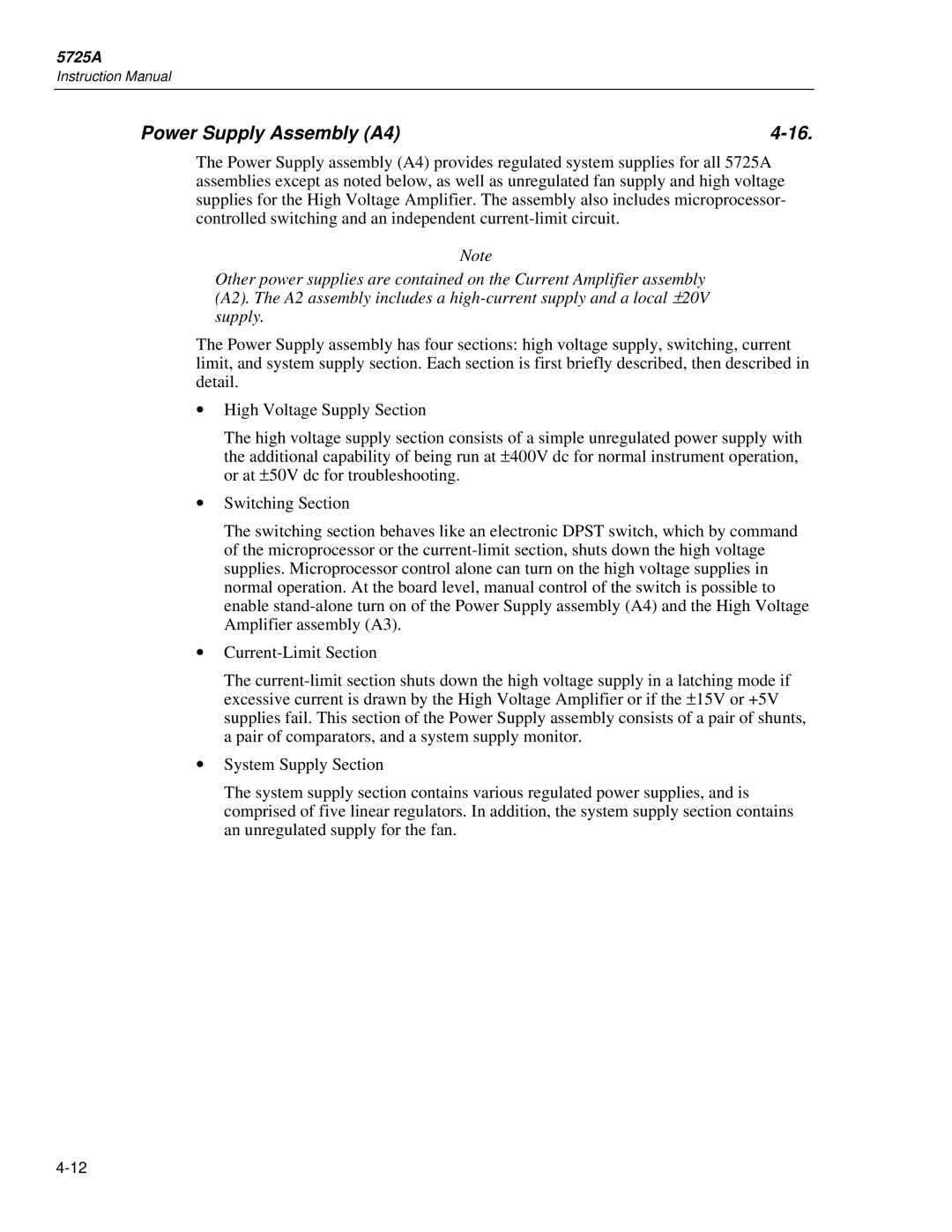 Fluke 5725A instruction manual Power Supply Assembly A4 