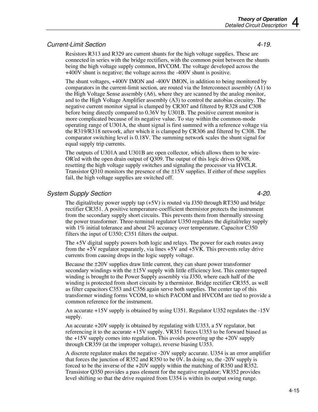 Fluke 5725A instruction manual Current-Limit Section, System Supply Section 